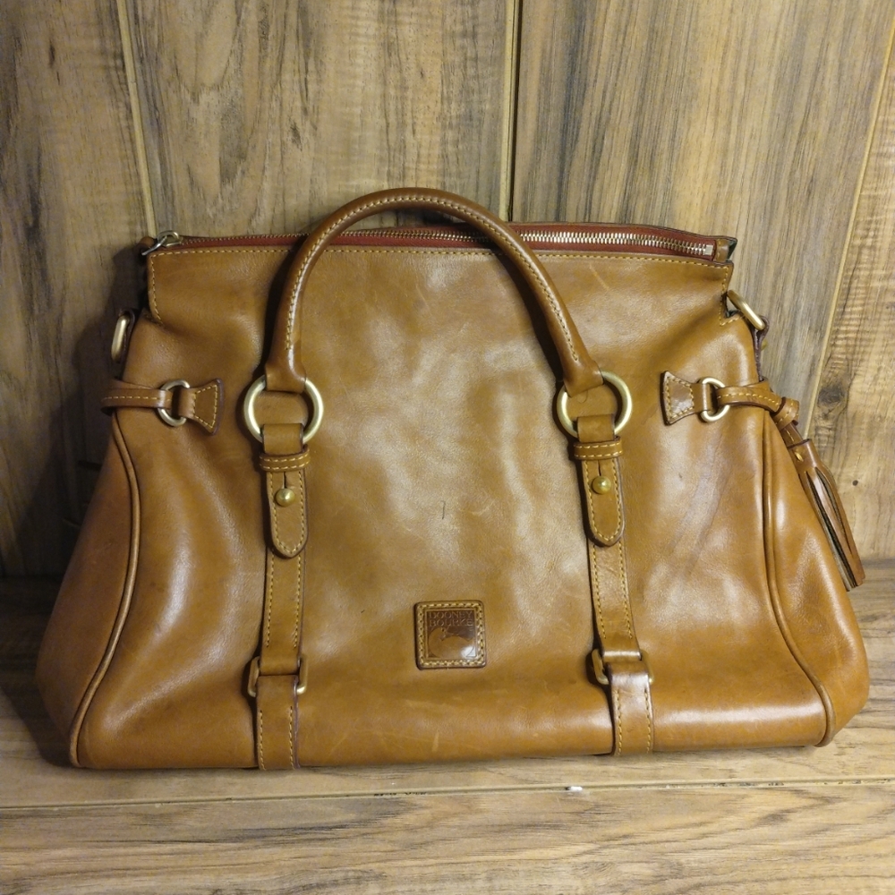 Dooney & Bourke  Large Leather Satchel Handbag Natural Golden Tan Ser. J17150224
